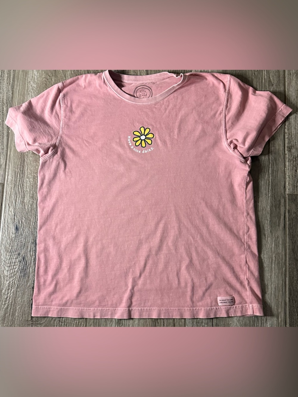 Life Is Good Pink Tee with Yellow Daisy Graphic